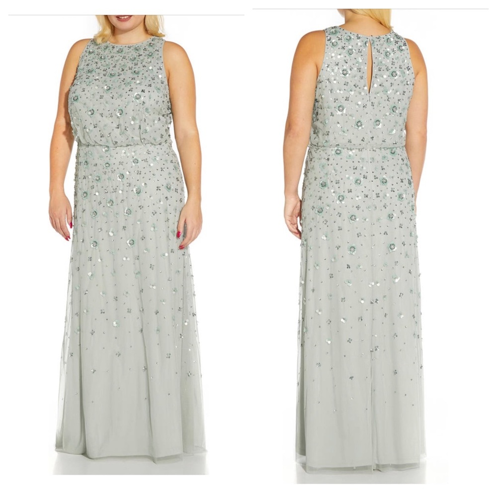 Beaded Halter Blouson Gown